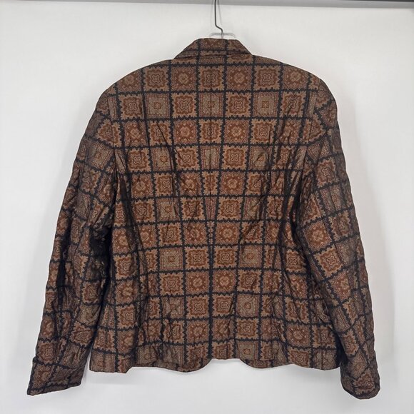 Vintage Antonette Franz Haushofer Womens Silk Blazer Jacket Brown Geometric Patt - Picture 9 of 11